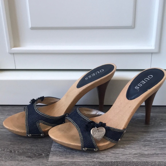 Guess Shoes - Guess denim wood heeled sandals size 9